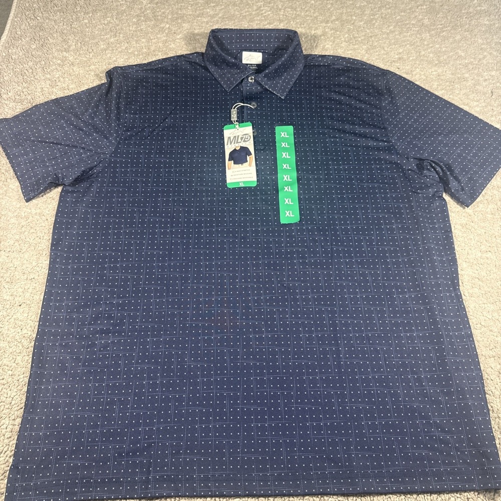 NWT Men's Greg Norman ML75 Navy Blue Stretch Golf Polo Shirt Size XL Play-Dry